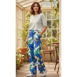 Jude Connally Tropical Print Pull On Pants Wide Leg Resort Small NWOT